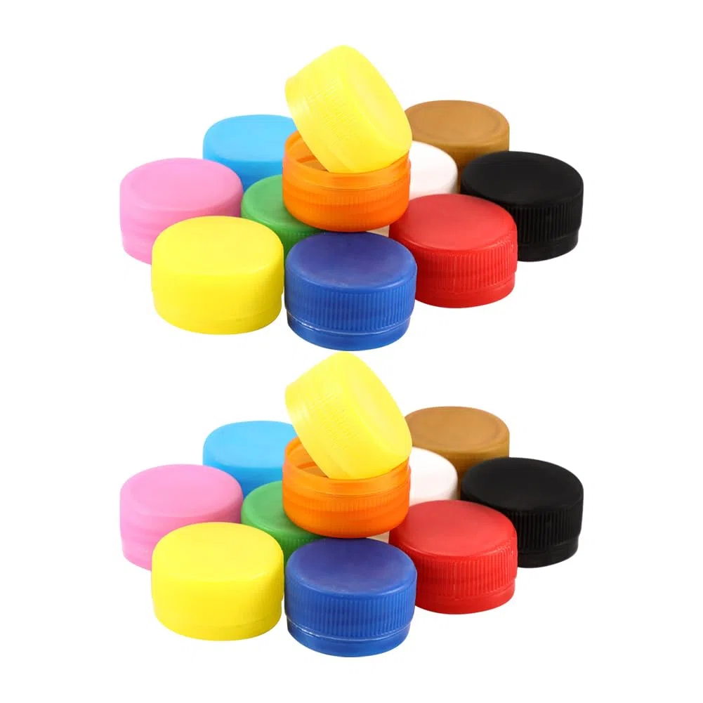 JIHUOO 100 tappi per bottiglie di plastica colorati da 3 cm, tappi per bottiglie di piccole dimensioni, tappi per bottiglie per arte e artigianato, tappi per bottiglie di colori misti, coperchi