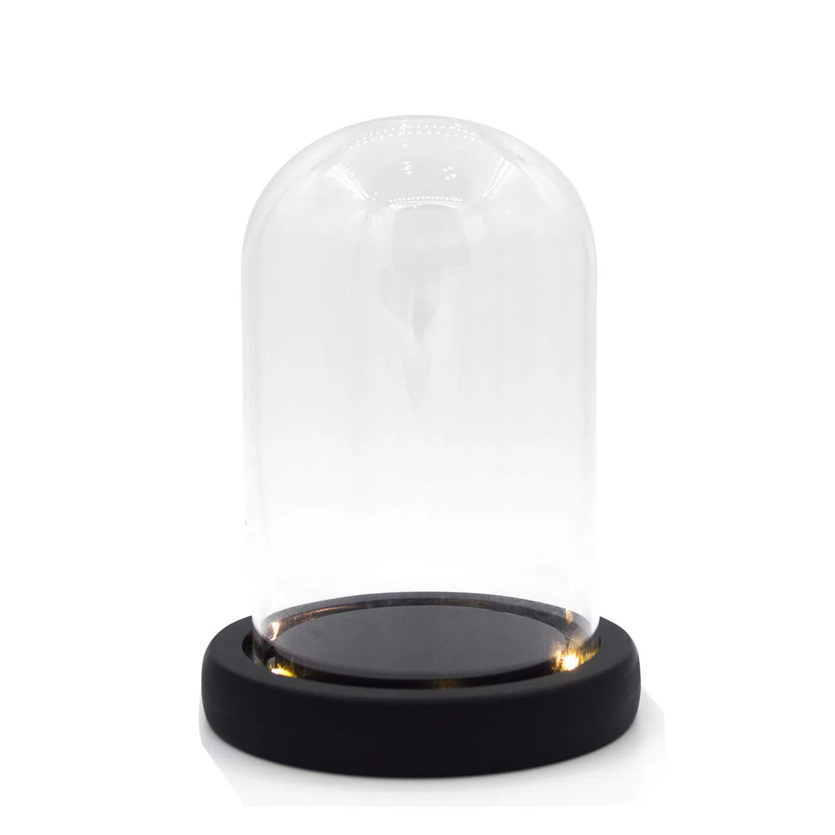 Campana di Vetro con Base in Nero, Cloche a Cupola in Vetro Trasparente con Luce, Espositore a forma di campana, in vetro, con decorazione a cupola, 3.5" D X 4.7" H