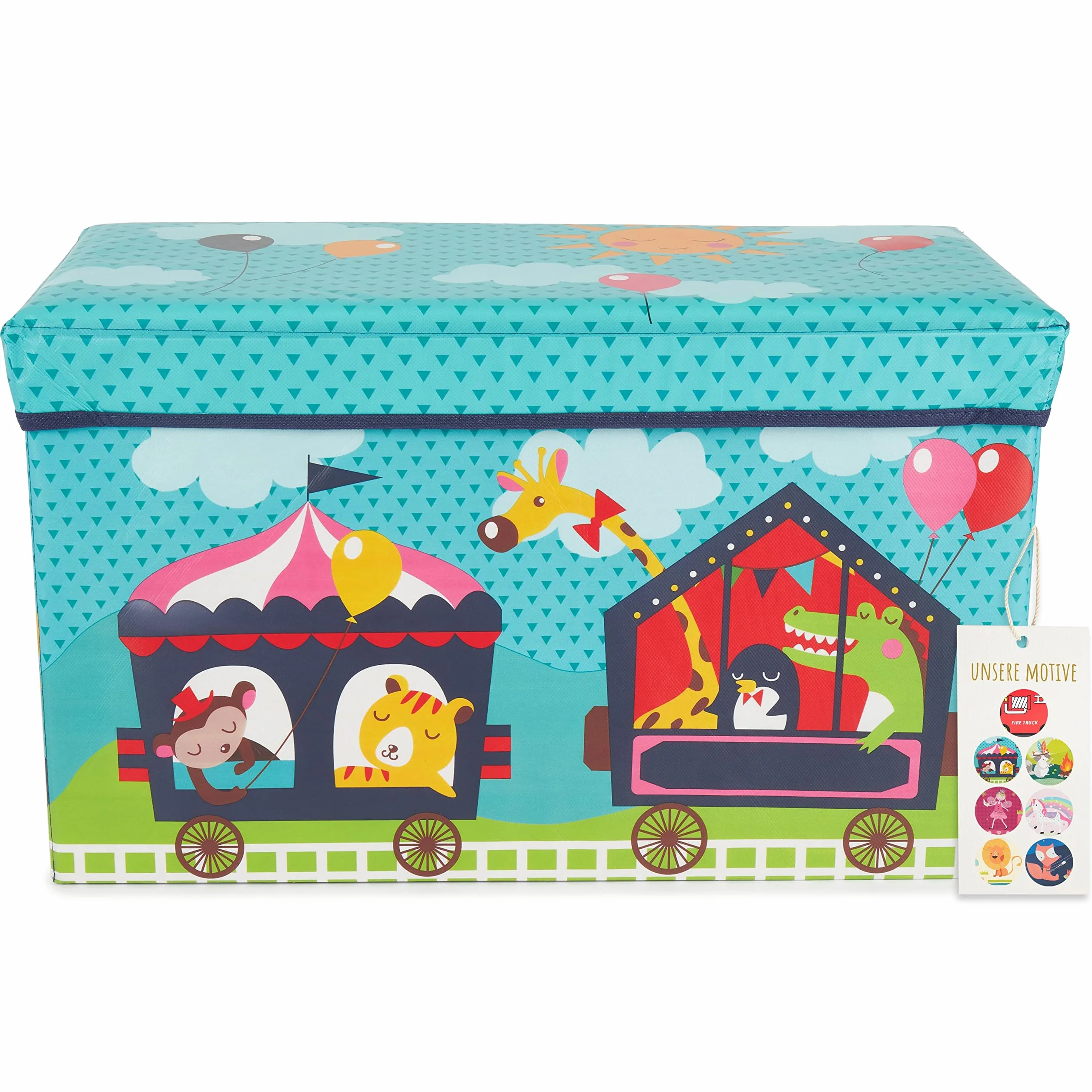 BIECO Box Contenitore con Coperchio Circo | Contenitore Giochi | Cassa Portagiochi con Coperchio, Scatola, Panca Portaoggetti, Sedile, Pouf, Baule Porta Giochi
