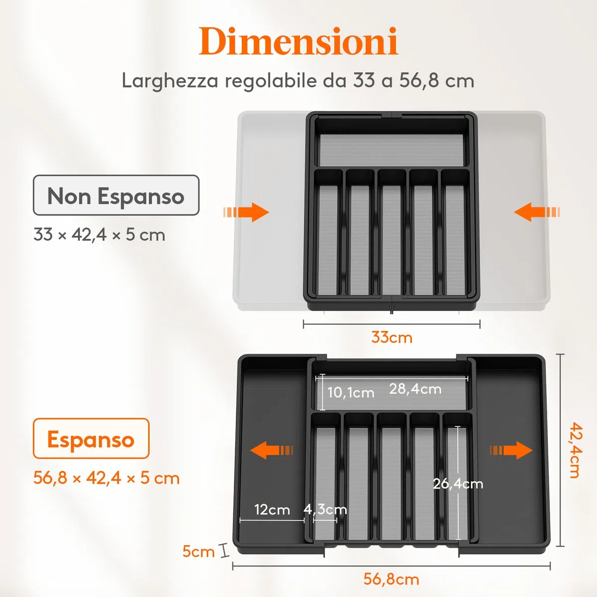 Lifewit Portaposate da Cassetto Espandibile, Larghezza 33-57 cm, Organizer Utensili per Cucina Salvaspazio, Accessori Cucina per Cucchiai, Forchette, Profondità 42,4 cm, con TPR Antiscivolo, Nero