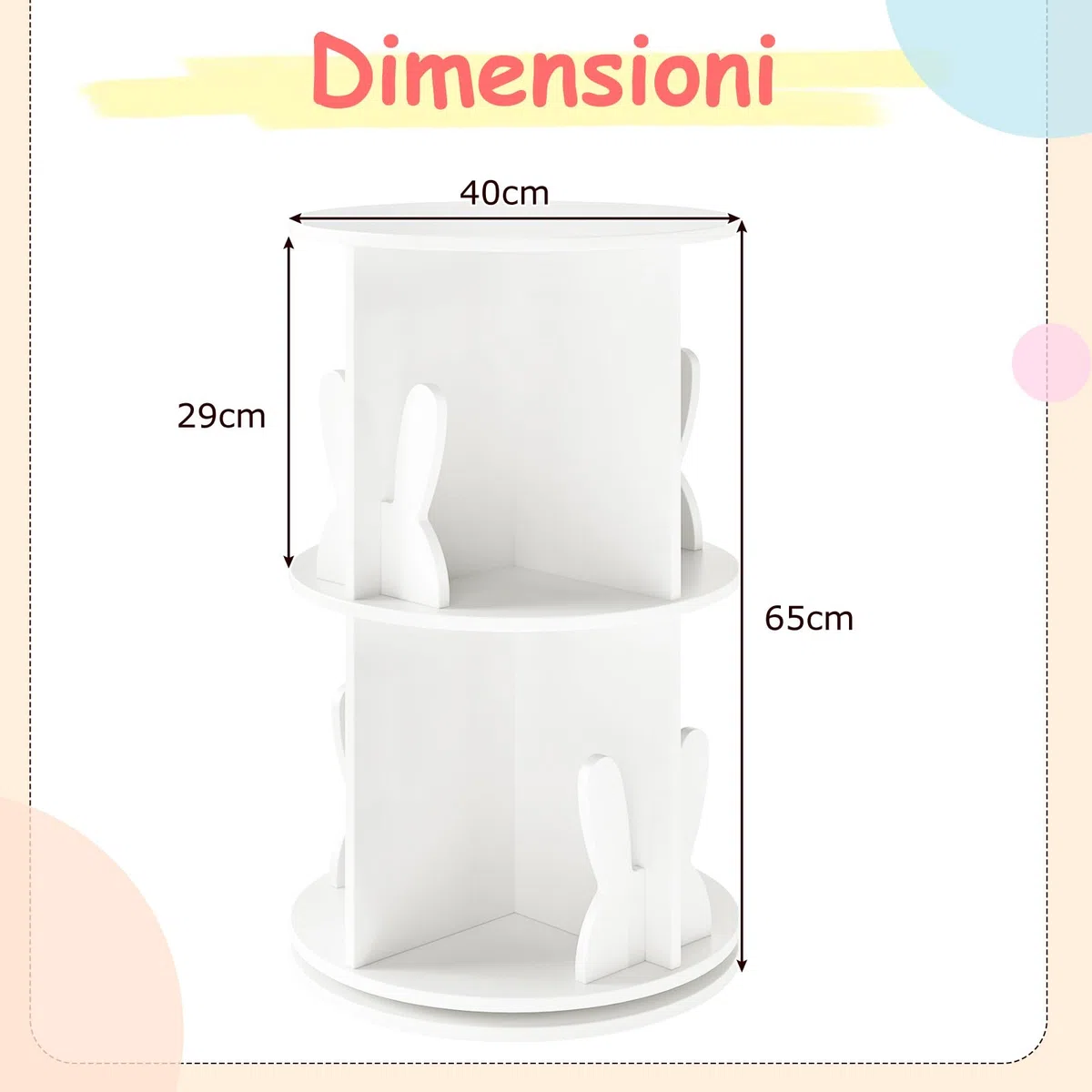 RELAX4LIFE Libreria Scaffale Girevole per Bambini, Porta Libri Rotante a 2 Livelli, Libreria in Legno per Soggiorno, Camera da Letto e Studio, 40 x 40 x 65 cm (Coniglio, Bianco)