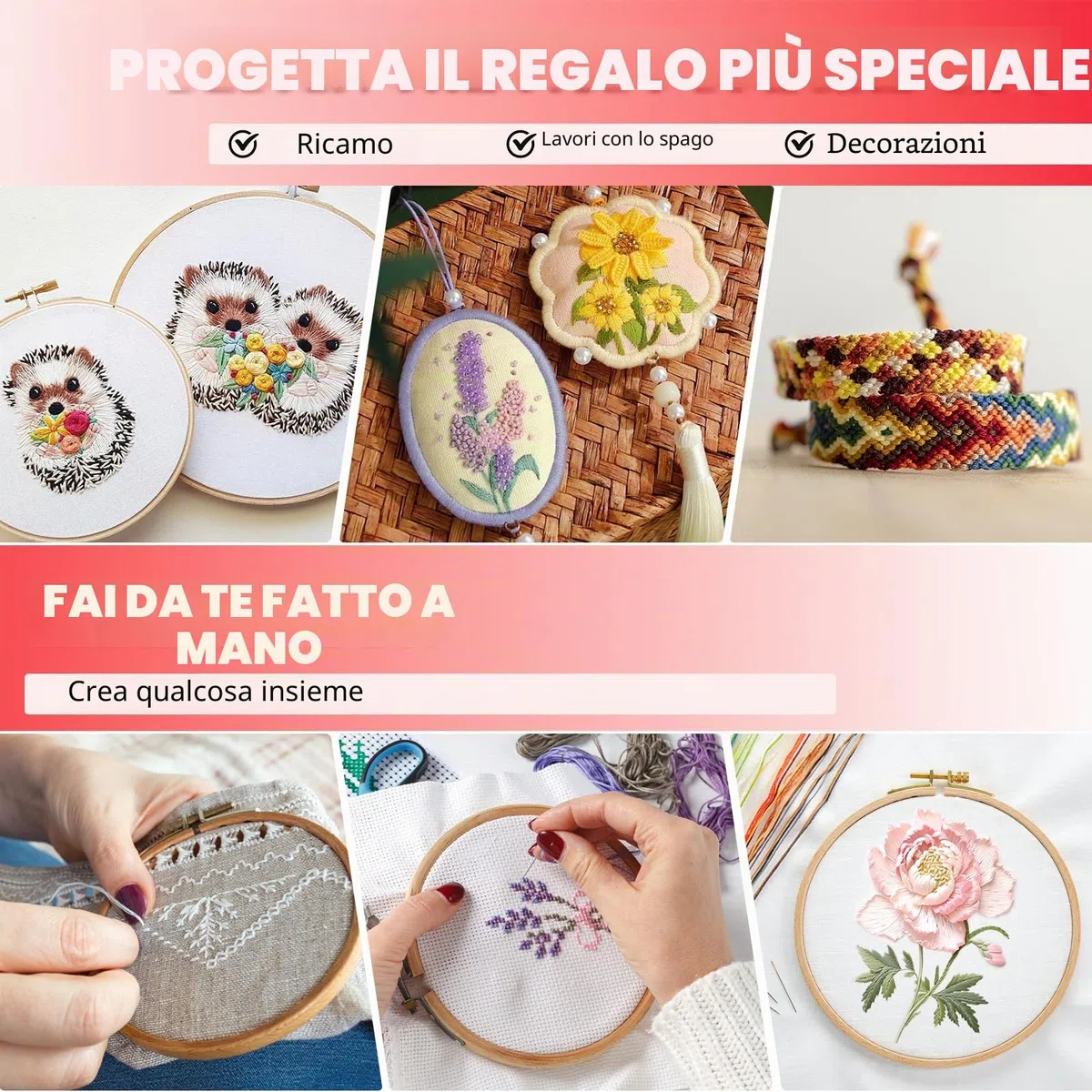 Romon Filo da Ricamo, Kit da Ricamare Braccialetti Kit Punto Croce con 5 Cerchi In Bambù, 100 Fili Colorati, 3 Pezzi di Tela Aida e Strumenti per il Cucito