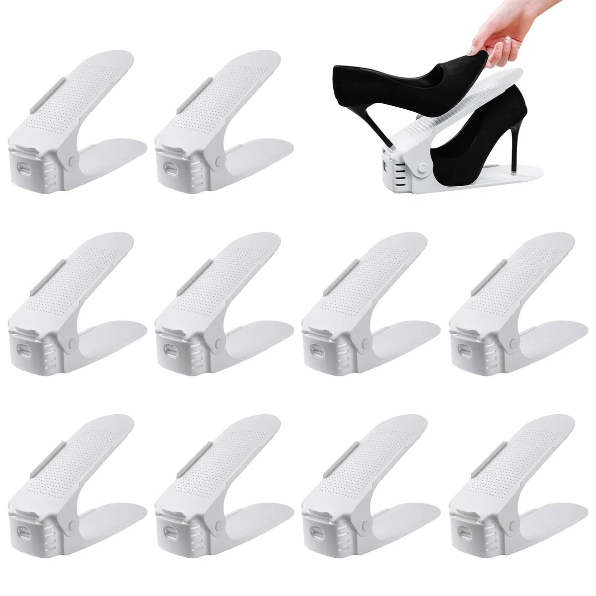 Organizzatore per scarpe, set di 10 porta scarpe regolabili, porta scarpe antiscivolo, 3 porta scarpe regolabili in altezza, scarpiera salvaspazio (bianco-1)