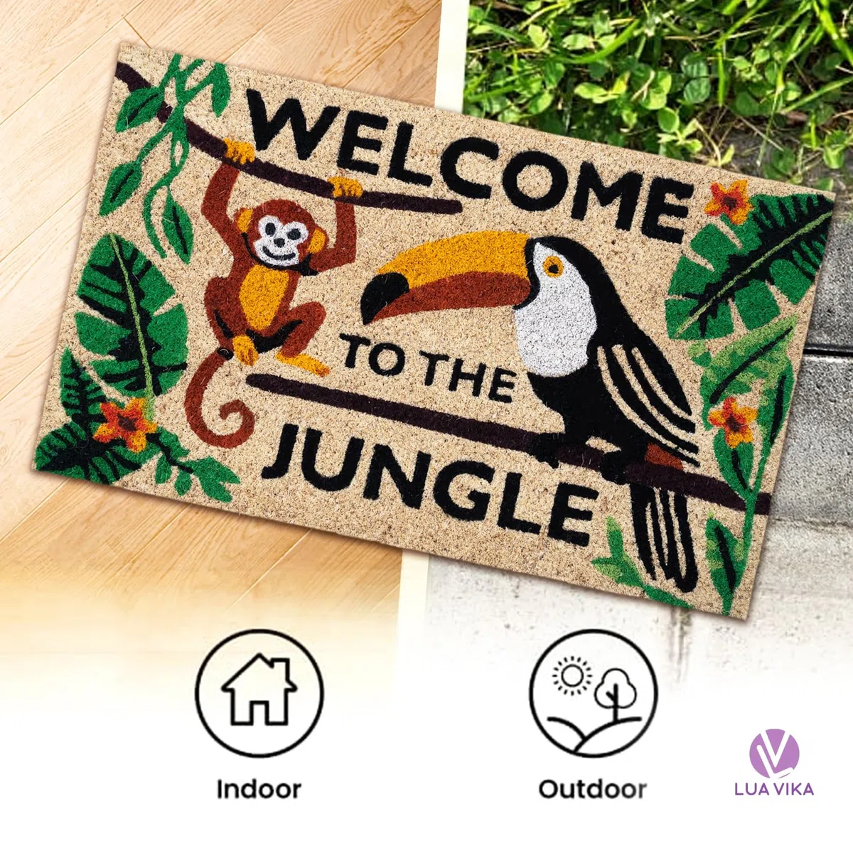 Zerbino ingresso esterno cocco - Welcome to the jungle - 40x70 cm - tappeto ingresso esterno casa - zerbino cocco - zerbini moderni e originali