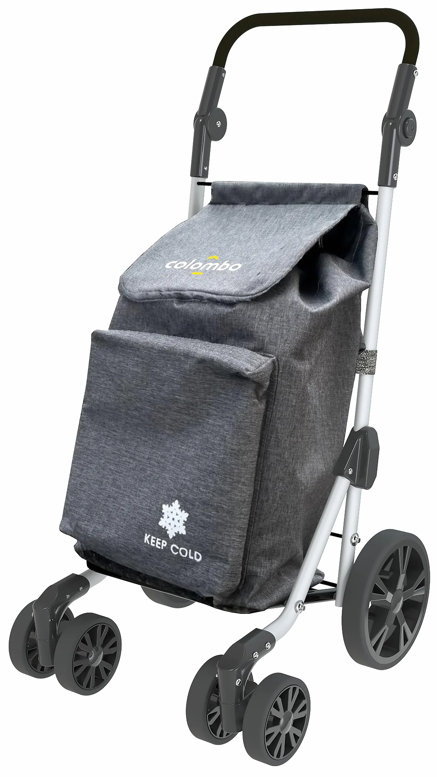 COLOMBO Troll Carrello Spesa in Alluminio Leggero e Resistente 60L con Borsa Termica 4L, 6 Ruote Push&Pull, Manubrio Regolabile Antiscivolo, Porta Monete – Carrello Spesa Pieghevole, Salvaspazio