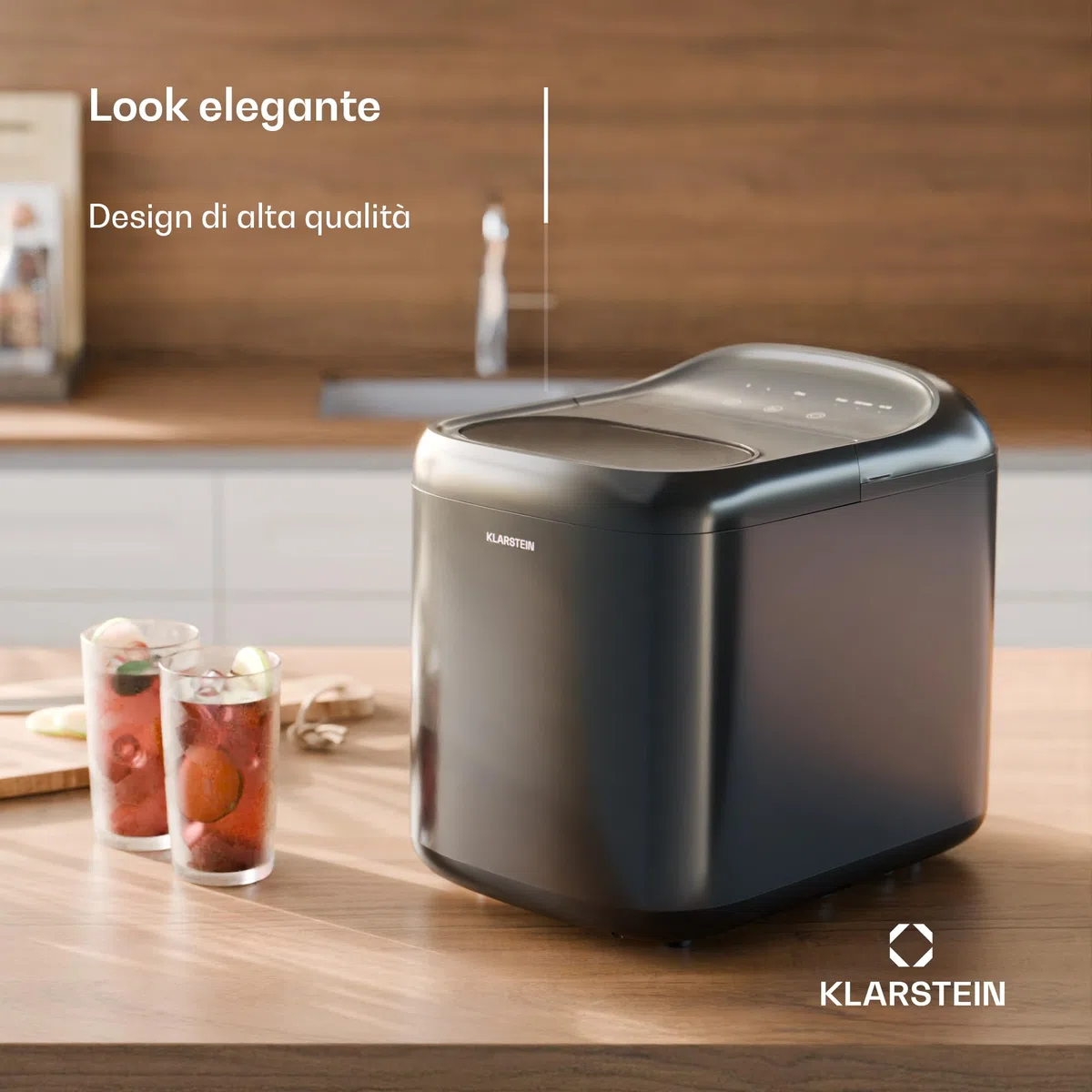KLARSTEIN SparkIce - Macchina del Ghiaccio, 15 kg/24h, Cubetti in 6 Min, Touchpad, Pulizia Automatica, Cubetti in 2 Dimensioni, Macchina del Ghiaccio da Casa, Ice Maker con Paletta, Nero