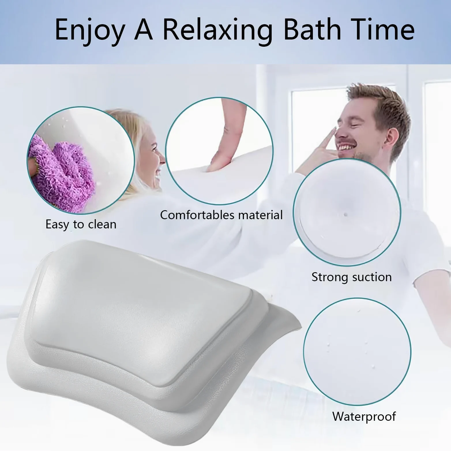 Lonkenn Cuscino da Bagno, Cuscino per Vasca da Bagno, Impermeabile Cuscino di Vasca da Bagno con Ventose, per Collo Testa Vasca da Bagno, Poggiatesta Ergonomico per Tutti i Tipi di Vasca-Grigio