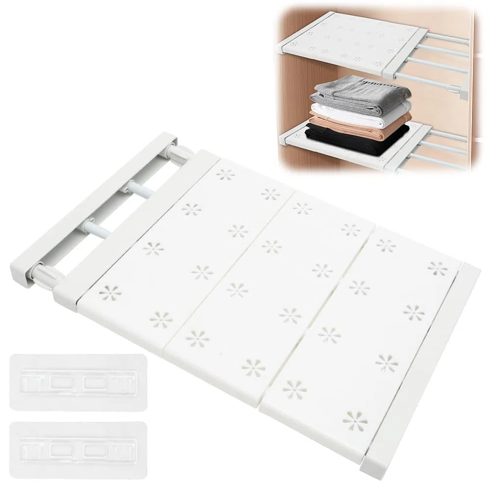 RANJIMA Mensole regolabili per armadio, mensole per armadi, 24 cm di larghezza, ripiano espandibile, armadietto, cucina, bagno, senza foratura, lunghezza regolabile 38-60 cm