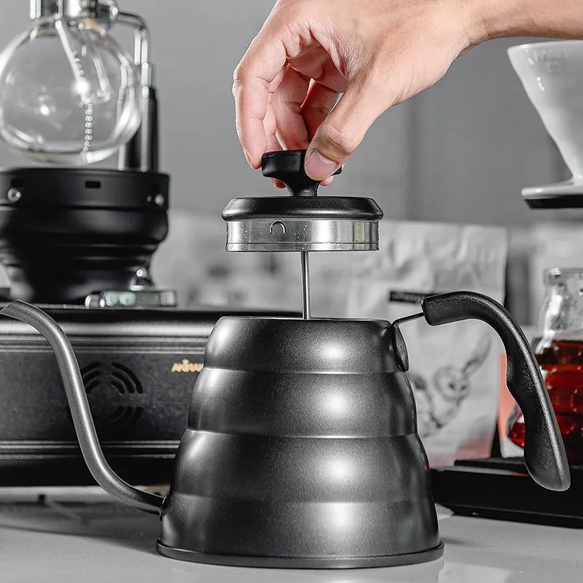 Bollitore a collo di cigno in acciaio inossidabile da 1200 ml / 40 once caffettiera con termometro per tutti i tipi di fornelli