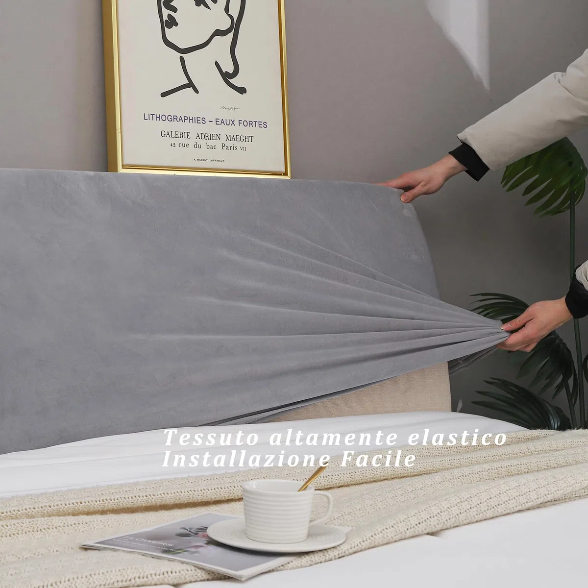 WSGJHB Copri Testata Letto Matrimoniale，Elastico Copritesta Protezione Copritestiera Copri Testiera (180-200cm, grigio chiaro)