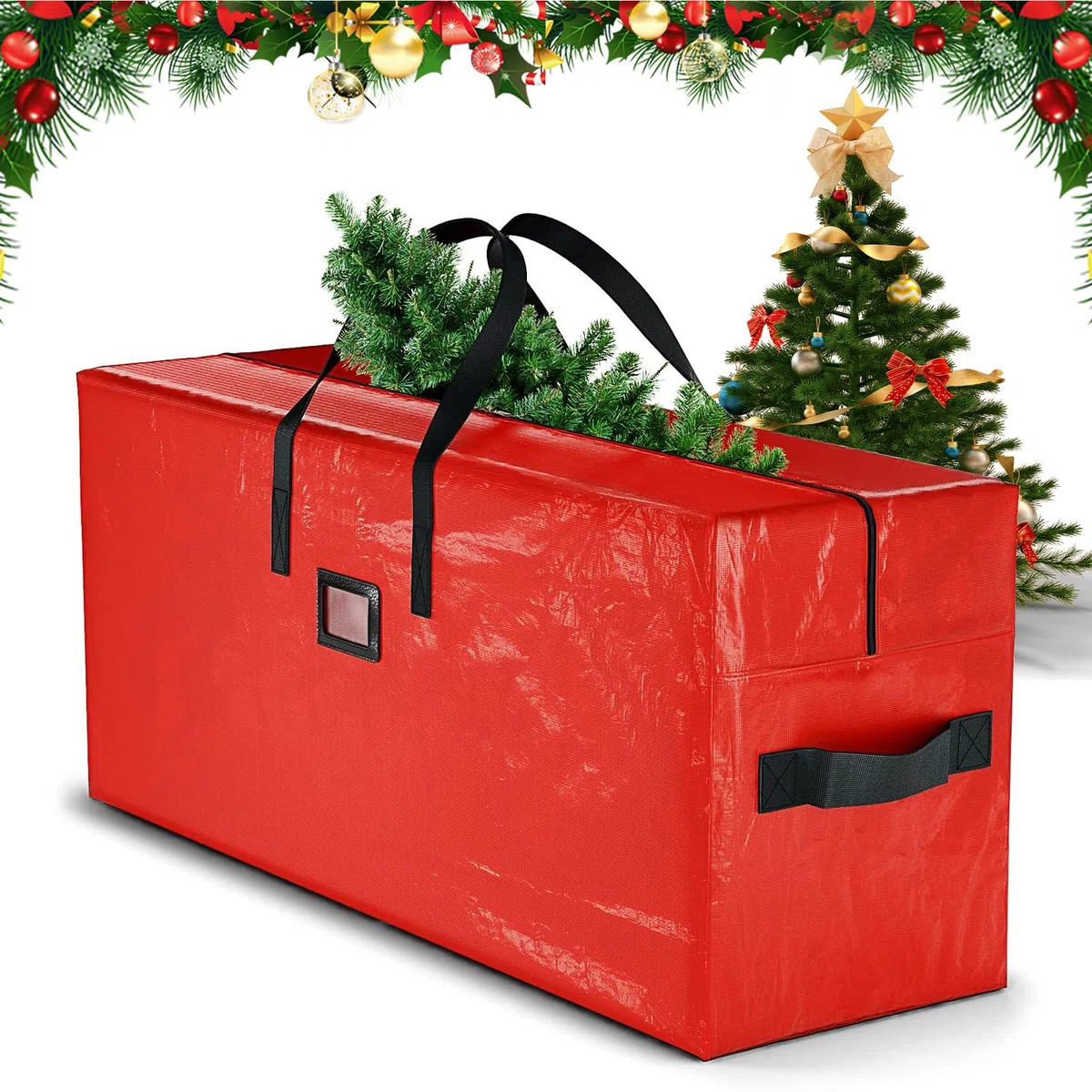 Custodia impermeabile albero natale con manici e cerniera, sacco porta natale 122x40x52 cm(rosso)