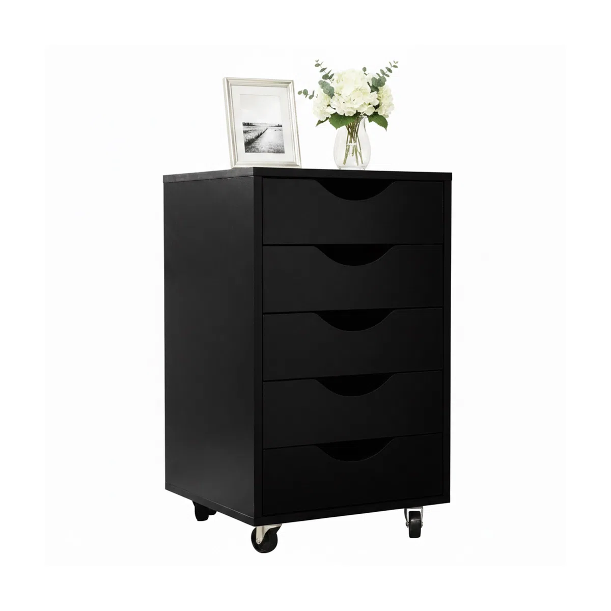 Relaxdays cassettiera su Ruote con 5 cassetti, 66,5x40x40 cm, Contenitore per scrivania, Nero