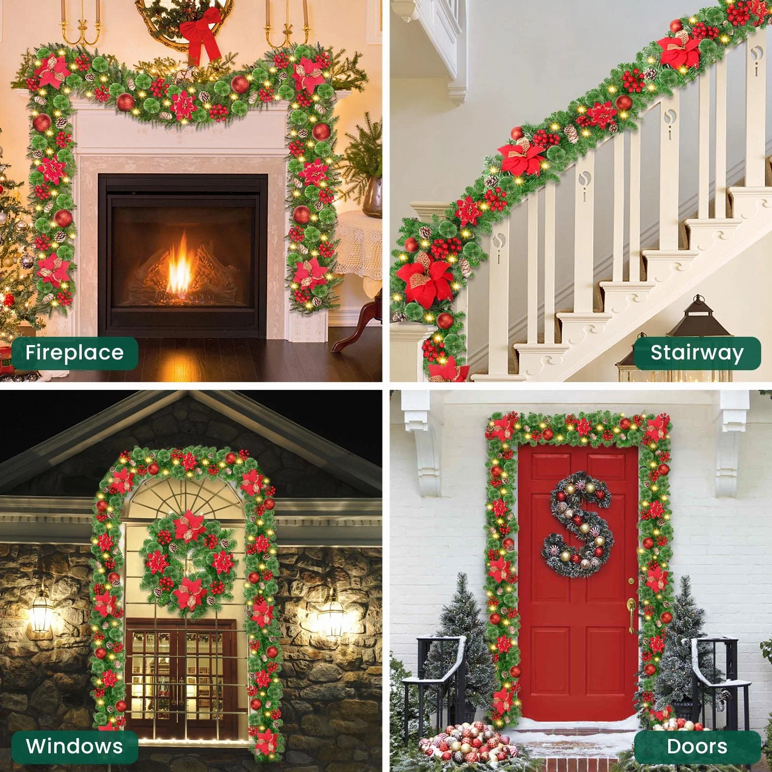 Ghirlanda Natalizia con Luci, 30Led 2.7M Ghirlanda Natalizia per Porta Camino Scale Esterno Decorazioni, Festone Natalizio Rami Natalizi Decorazioni Natalizie per la Casa Interno (Bianco Caldo)