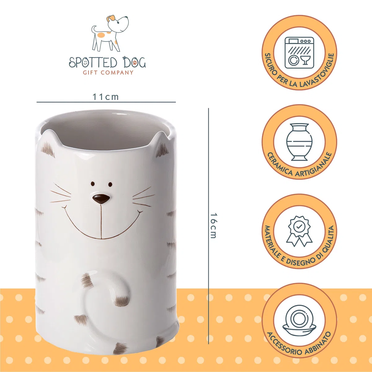 SPOTTED DOG GIFT COMPANY Pentola per utensili da cucina in ceramica, carina portautensili per gatti e posate, idea regalo per gatti innamorati, 16 x 11 cm