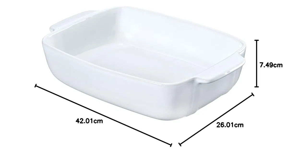 Pyrex 8013102 - Piatto da Forno Rettangolare in Ceramica, 35 x 25 cm, Colore: Bianco