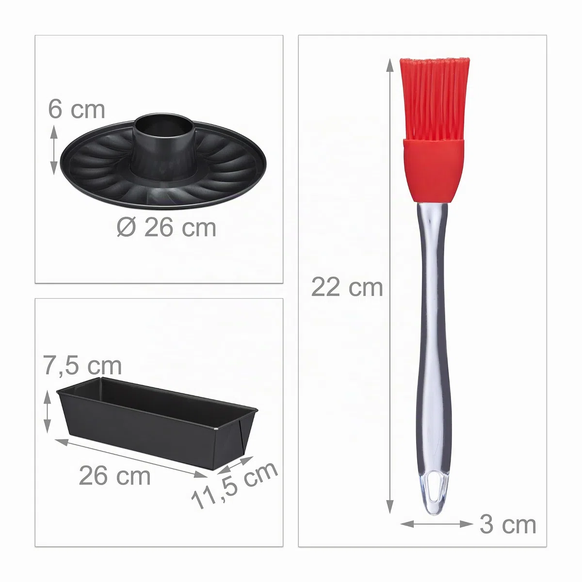 Relaxdays Stampo da Forno, Set da 5, Tortiera Apribile con Fondo da 26 cm, Stampo per Plum Cake, Crostate, Antracite