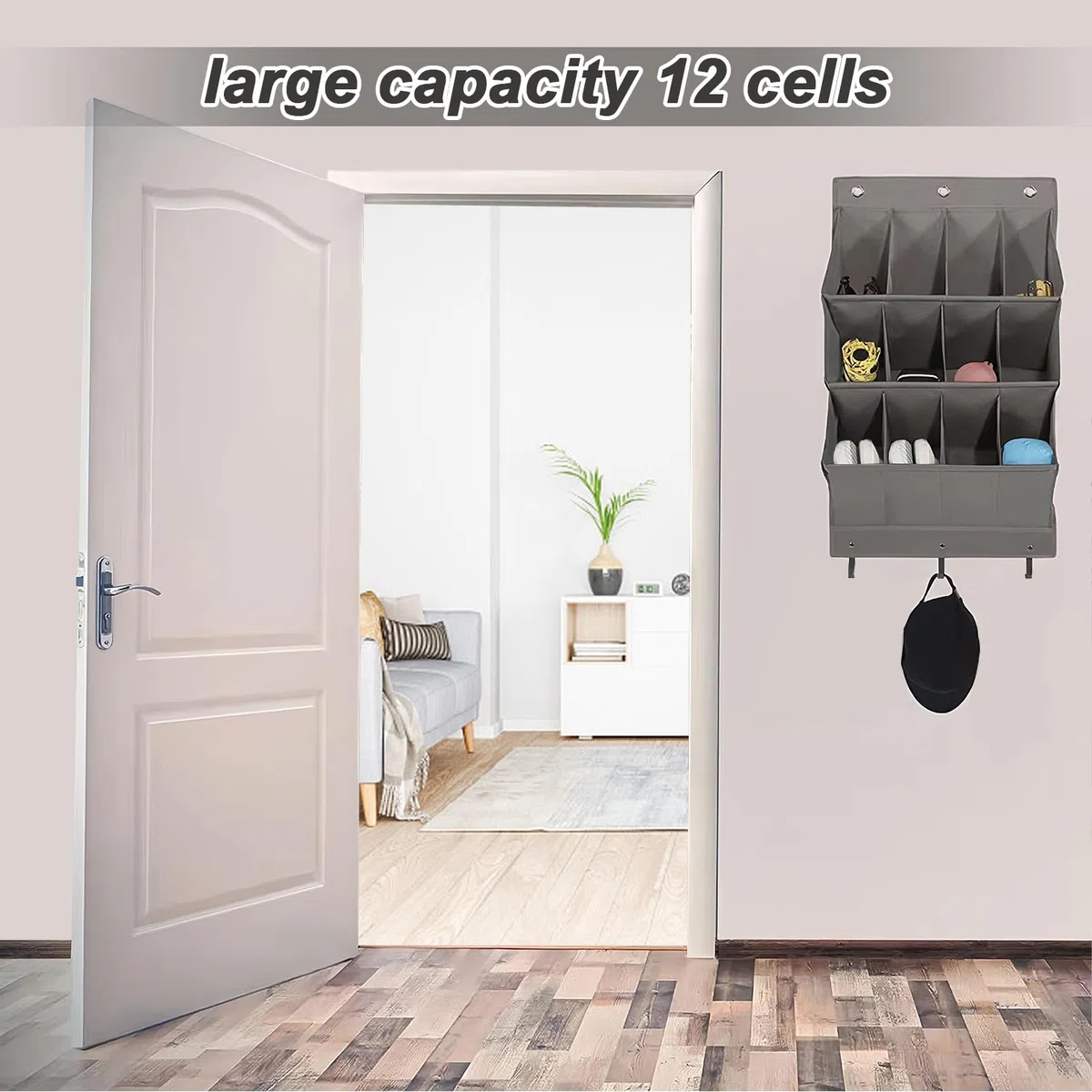Organizer per scarpe sopra la porta: 12 tasche, organizer per scarpe da appendere con 6 ganci, salvaspazio, per scarpe, per scarpe, accessori per la casa, ecc, WLQ-RA121-GD