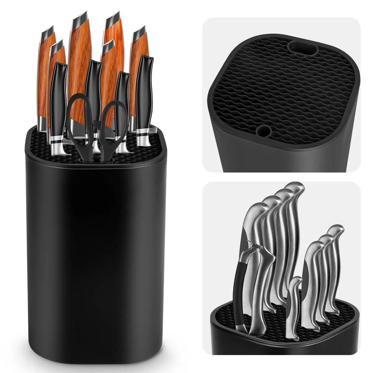 Ceppo Coltelli Universale Ninonly Rotondo Porta Coltelli Cucina Contiene fino a 14 Coltelli Utensili per la conservazione Set di Organizer, Unico Slot per Proteggere la Lama Nero