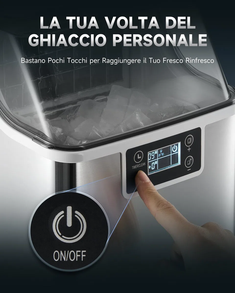 CREWORKS Macchina Ghiaccio 22kg/24 Ore Fabbricatore Ghiaccio 24 Cubetti in 11-20 Minuti Serbatoio 3.2L Macchina per Ghiaccio Autopulente con LCD Pannello per Casa Ufficio Bar Ristorante