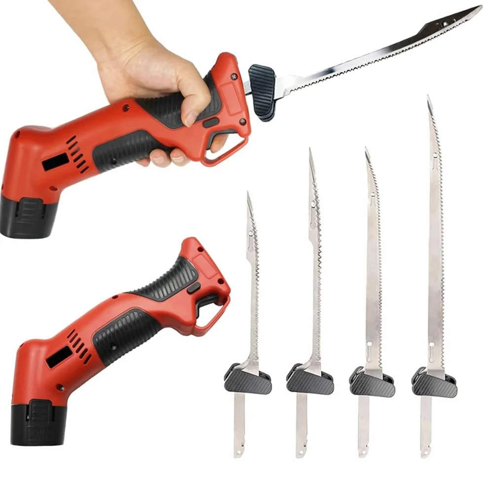 Coltello Elettrico Ricaricabile per Sfilettare con 4 Lame Antiaderenti In Nitruro di Titanio e 2 Batterie Ricaricabili, Spina UE