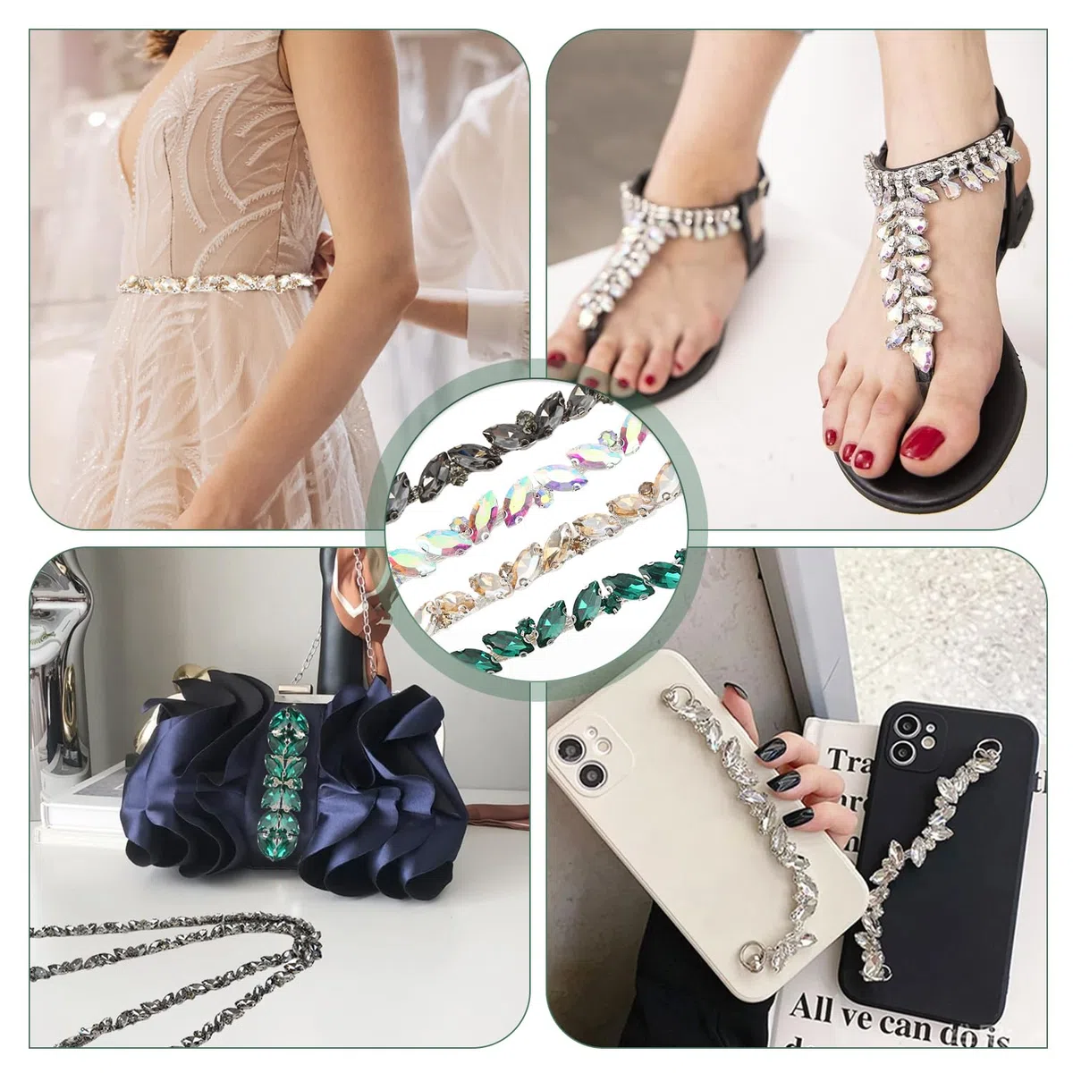 1 Metro Catena di Strass di Cristallo con Strass di Cristallo per Scarpe Fai da Te, Cintura, Borsa, Cappello, Fascia per Capelli (Spumante Oro) - Matrimonio