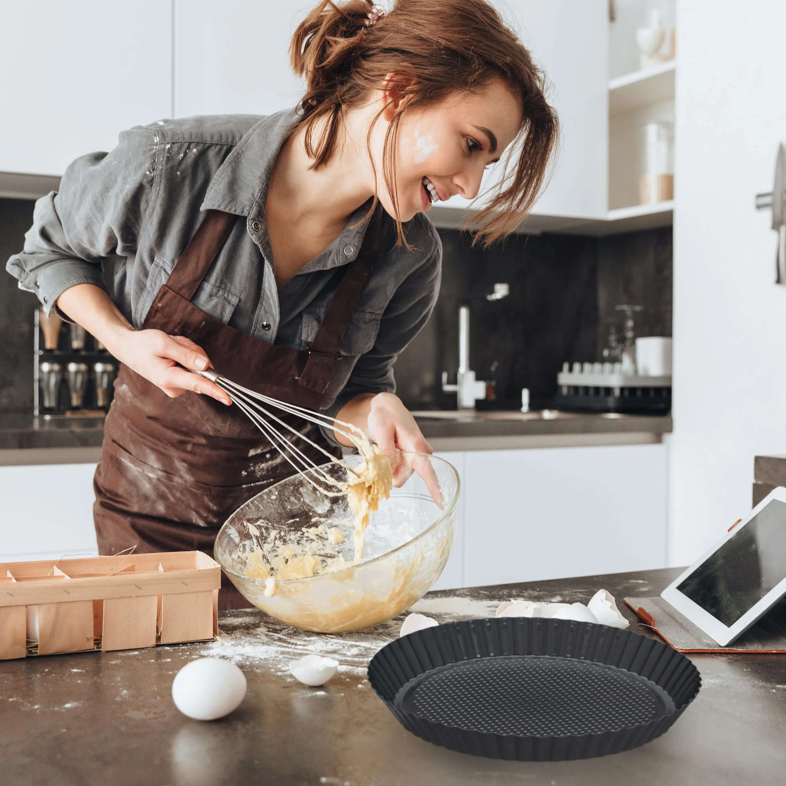 Relaxdays Stampo da Forno, Set da 5, Tortiera Apribile con Fondo da 26 cm, Stampo per Plum Cake, Crostate, Antracite