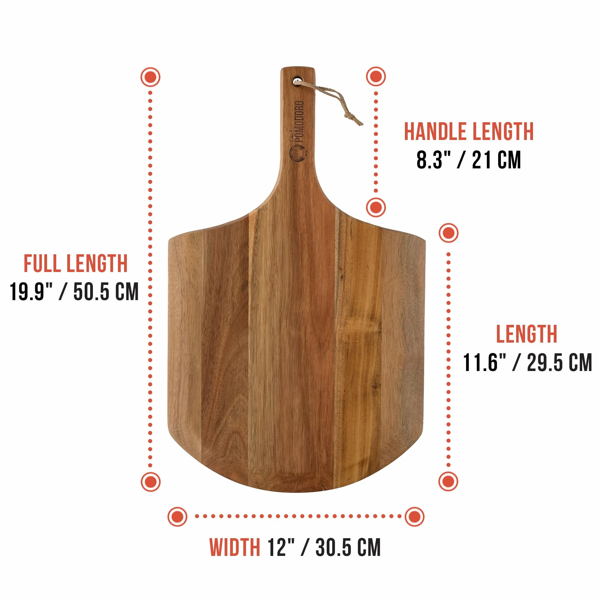 Chef Pomodoro di Acacia Pizza Peel, peso leggero in legno per pizza e pane fatti in casa, spatola per pizza gourmet di lusso (30,5 cm)