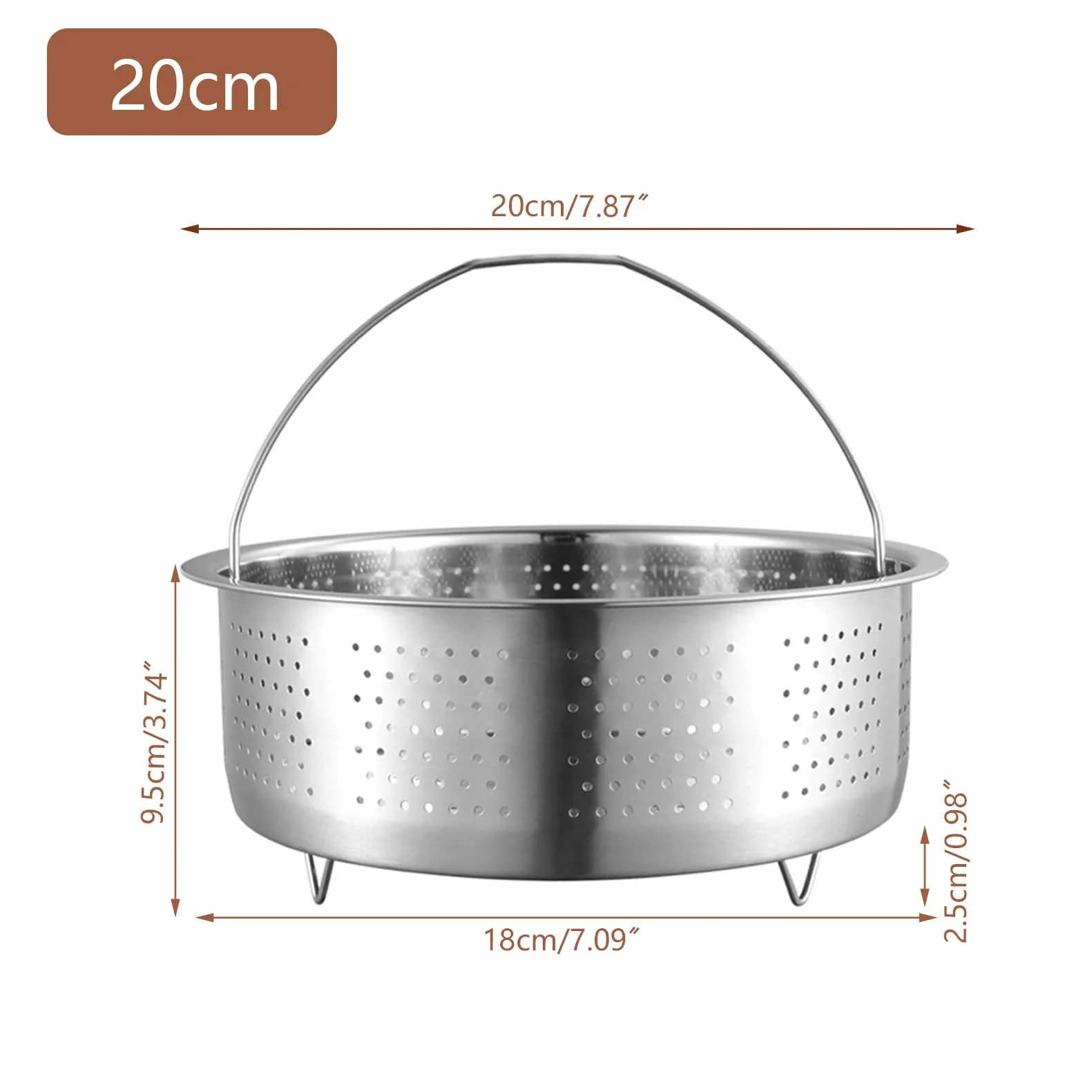 Inserto per cestello a vapore, in acciaio inox, per pentole, inserto a vapore, pentola con manico, per stufare verdure, frutta e uova (rotondo 20 cm)