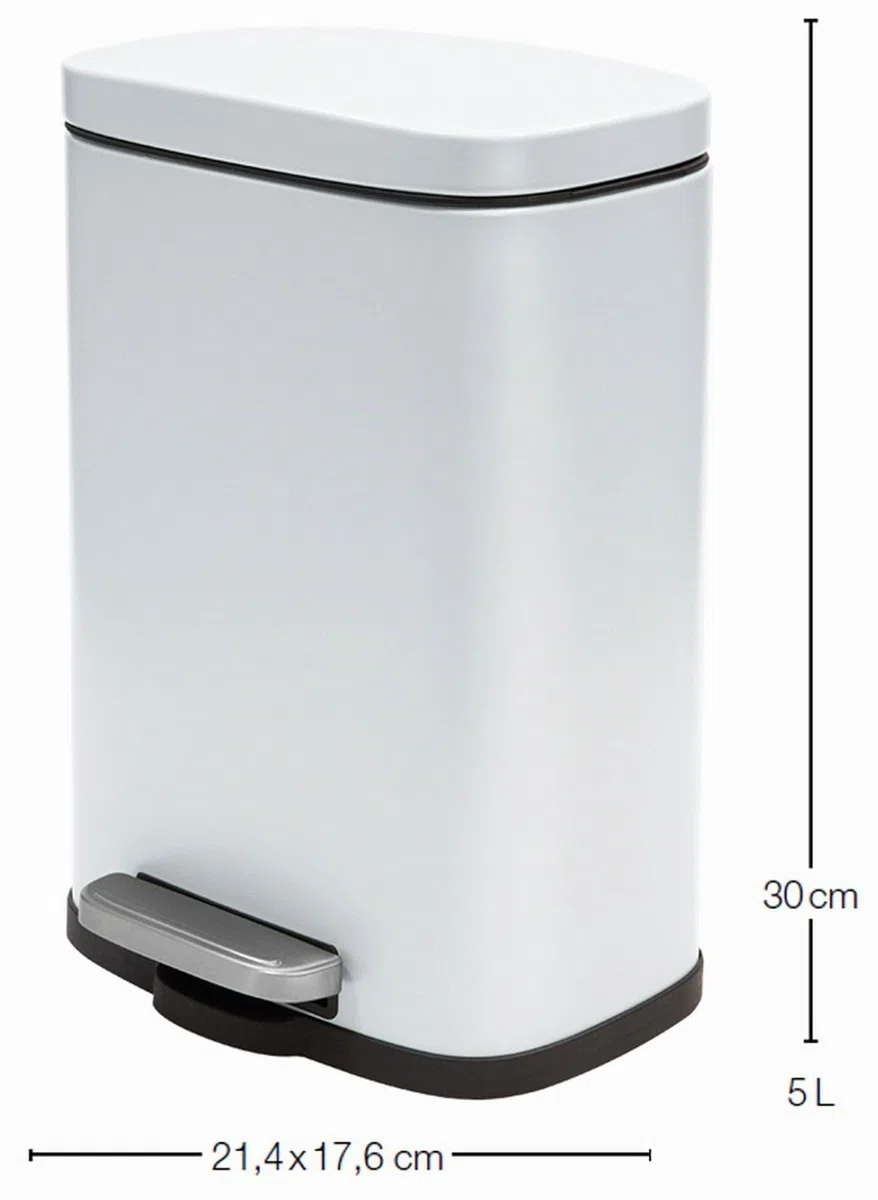 Spirella - Cestino per Bagno a Pedale Modello Akira - Acciaio Inossidabile di Alta Qualità - Chiusura Silenziosa Easy-Close - Bianco Opaco - 5L - Accessori per il bagno