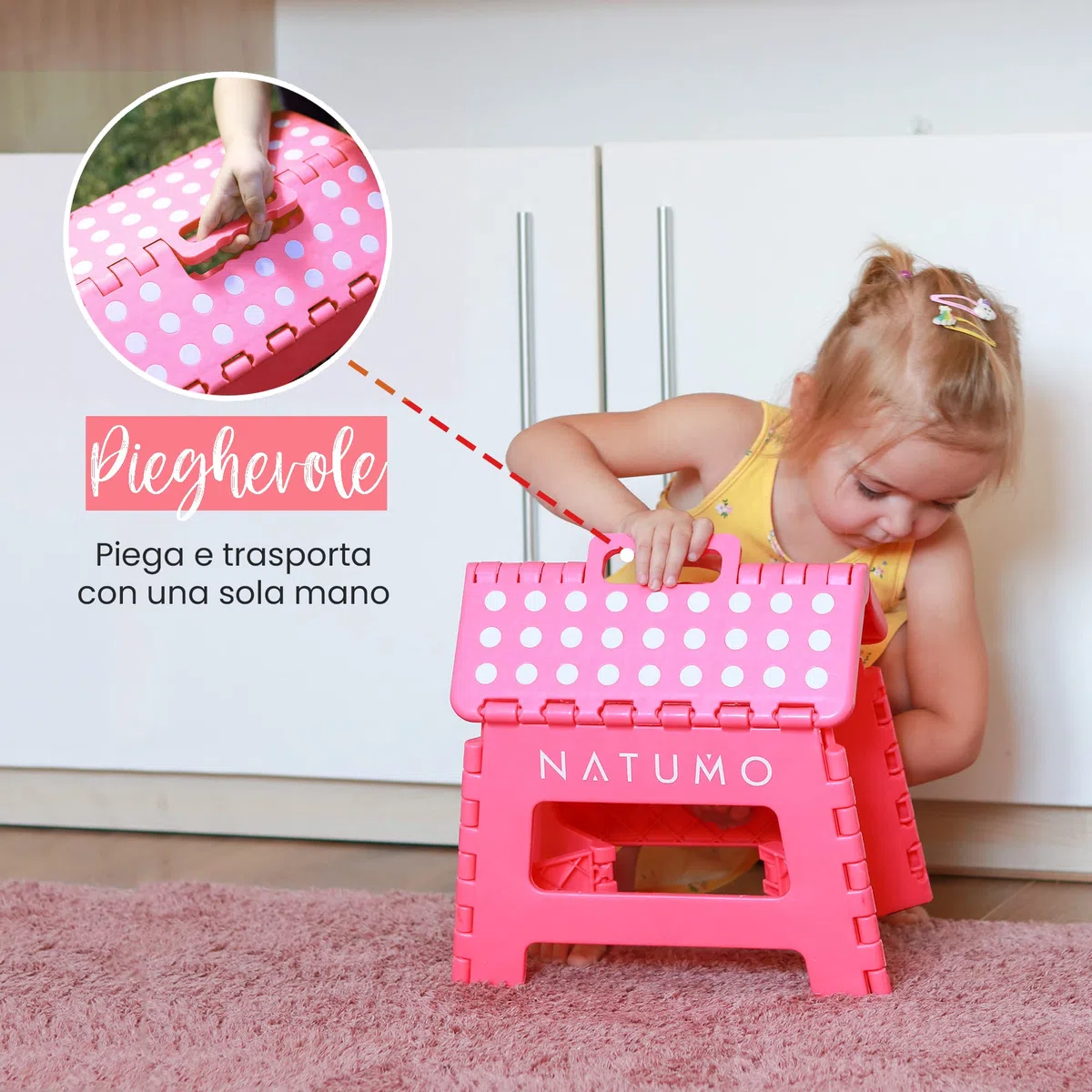NATUMO® - Sgabello pieghevole di alta qualità, portata 150 kg, per cucina, bagno, giardino, per bambini e adulti