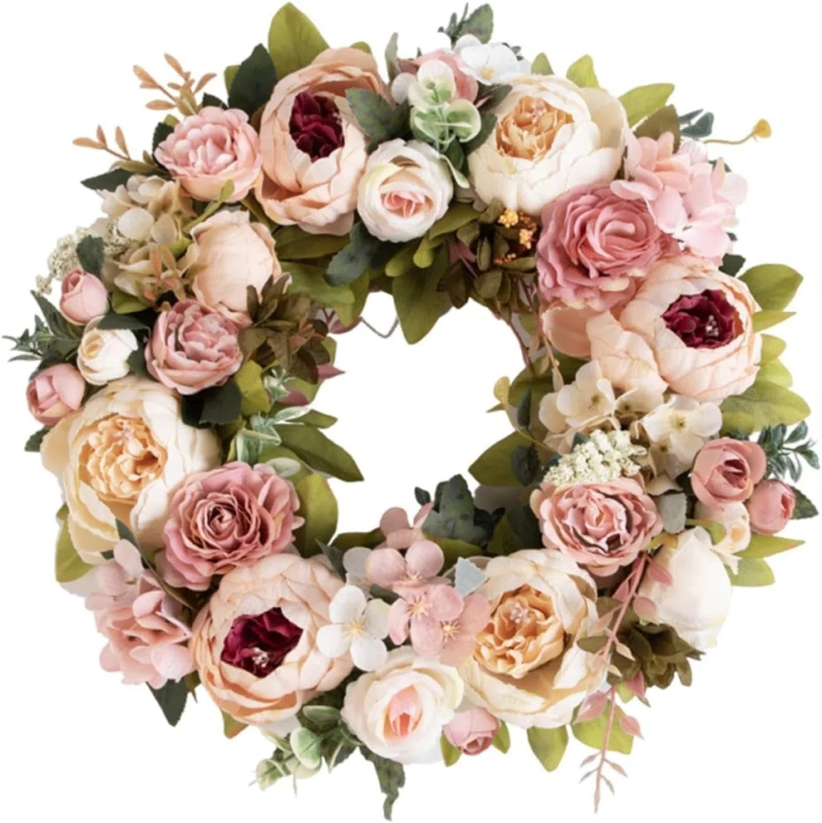 Ghirlanda Primaverile per Porta d'Ingresso 40 cm, Fiori Artificiali, Decorazione per Porta, Finestra, Matrimonio, Soggiorno