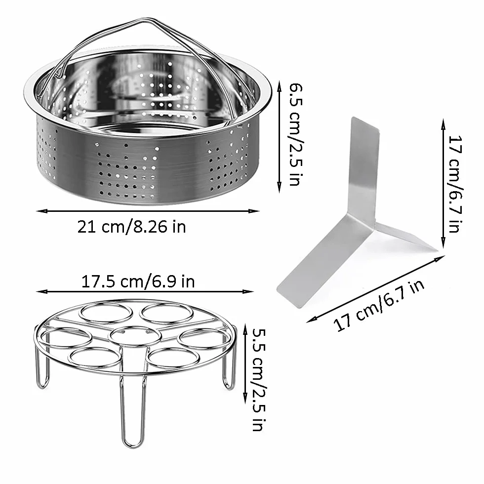 Set Cestelli Vapore, 3 Pezzi Accessori Pentola Pressione, Include Cestello Cottura Vapore, Cestello Cottura Vapore Uova, Divisore, per Pentola a Pressione Istantanea da 5,6,8 Qt 4/5/6 Litri