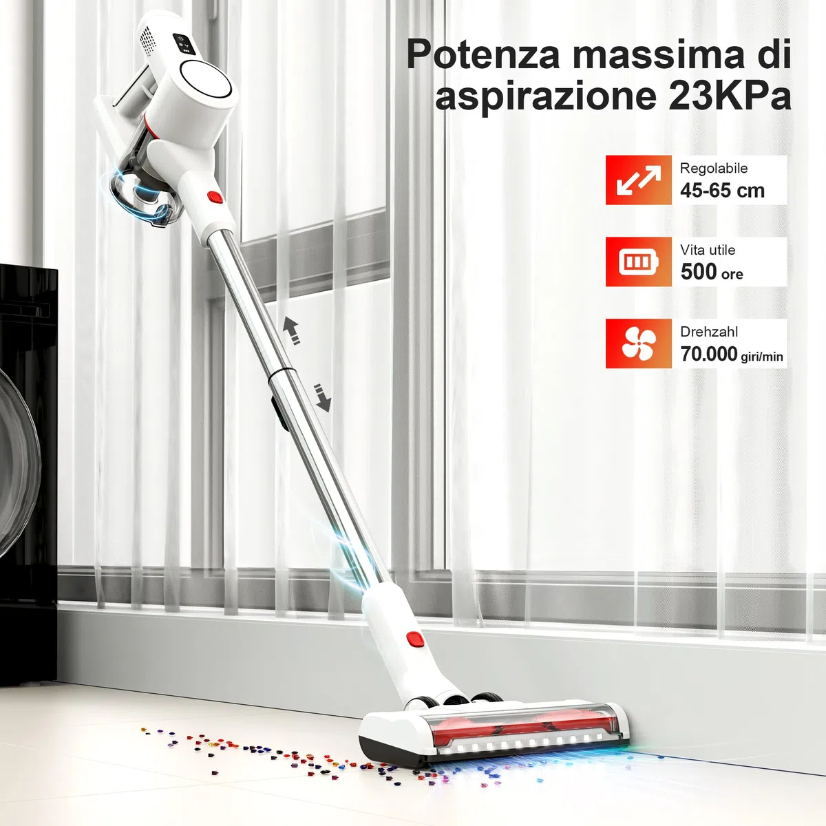 Aspirapolvere Senza Fili Scopa Elettrica - Potente Vacuum Cleaner Senza Filo Ricaricabile Batteria Silenzioso Leggera Scope Elettriche per Pavimenti Tappeti Peli Animali Domestici