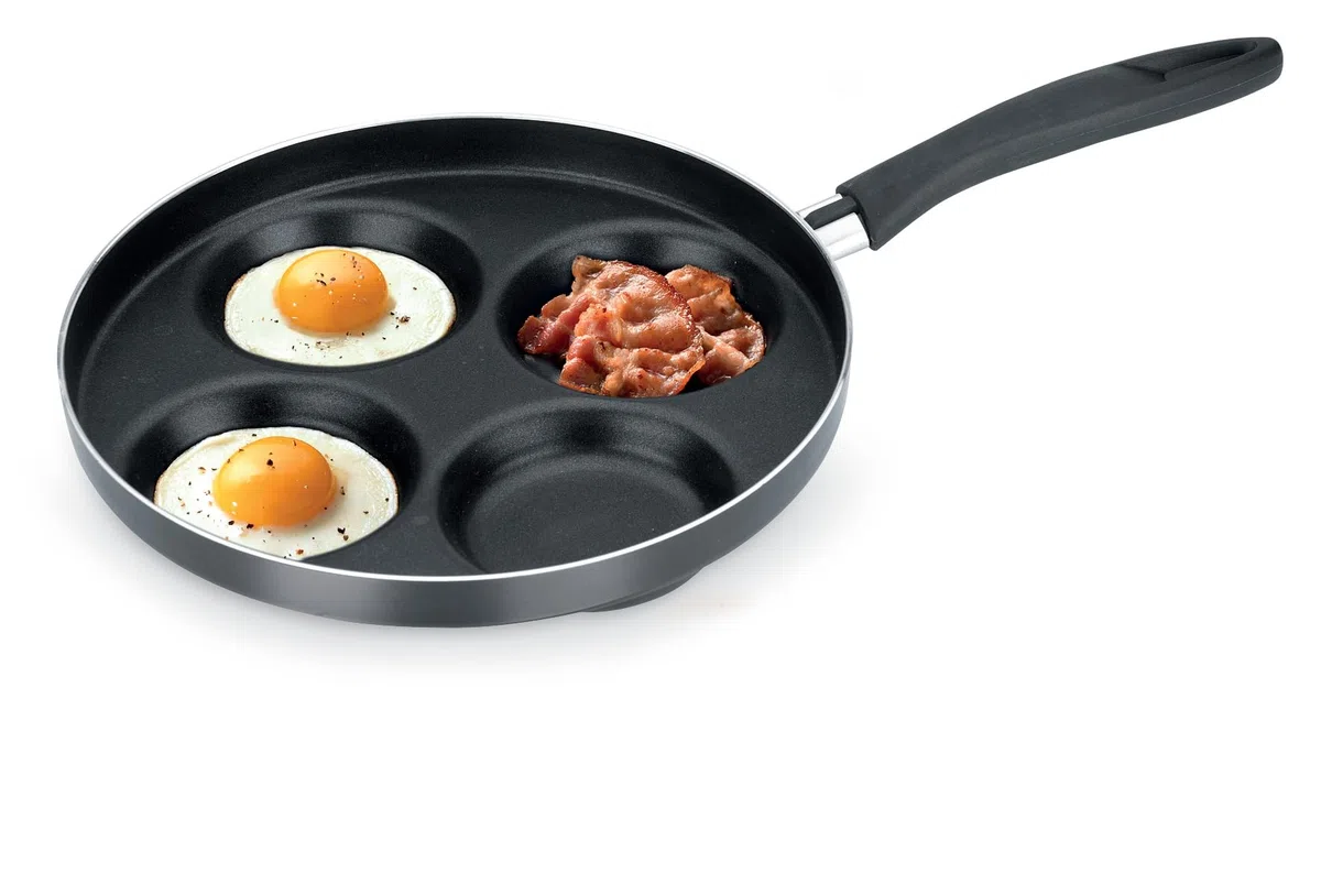 Tescoma 594244 Padella Quattro Cerchi Antiaderente, Per Cucinare Pancake, Uova E Hamburger, Diametro 24 Cm, Nero