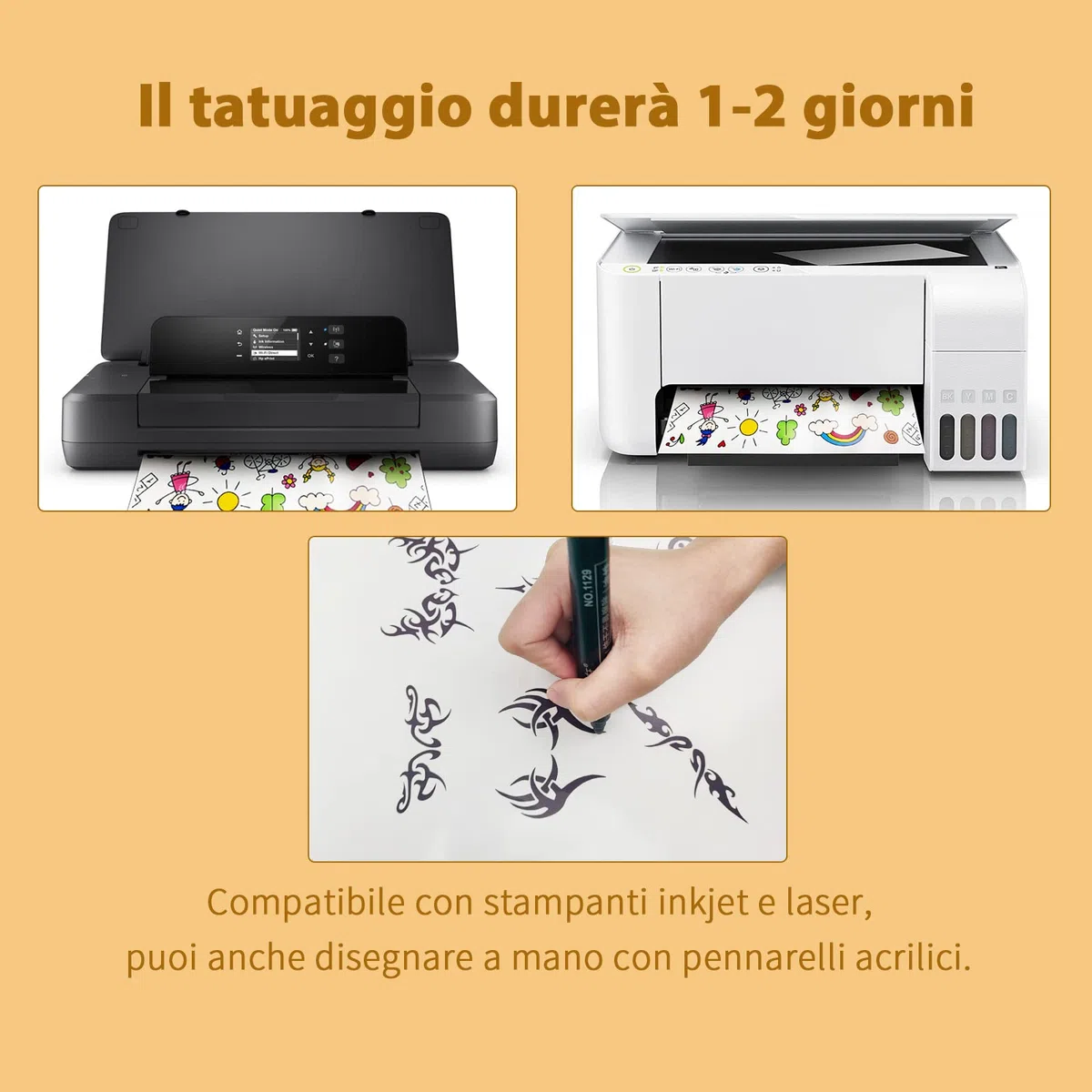 Stampabile carta di trasferimento temporaneo del tatuaggio per la stampante laser e a getto d'inchiostro, adesivi tatuaggi fai da te per il tatuaggio e candele 15 pack A4 (Trasparente)