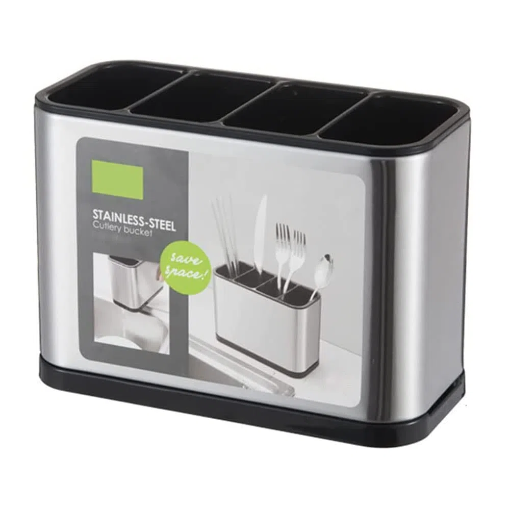 Portaposate Da Cucina, Scolaposate Da Lavello, Scolaposate Acciaio, Porta Posate da Tavola, 4 Scomparti, per Riporre Bacchette, Coltelli, Forchette, Ecc