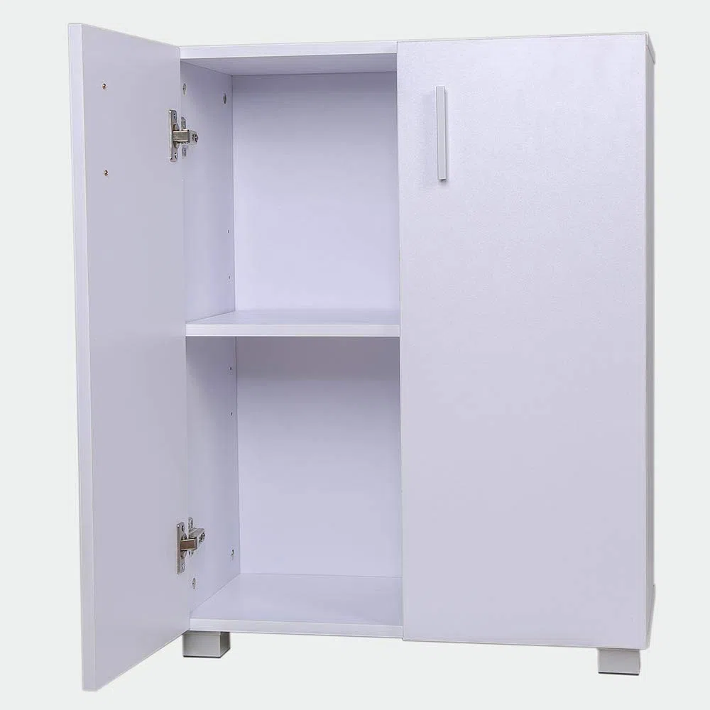 BAKAJI Mobile Madia con Doppia Anta e 2 Ripiani Interni Mobiletto Portadocumenti Armadio Multiuso per Ufficio, Cucina o Bagno, Credenza Design Moderno Legno MDF Dimensione 77 x 31 x 60 cm (Bianco)
