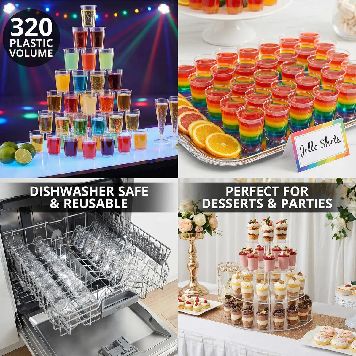 MIJOMA Bicchieri da liquore infrangibili in plastica, resistenti bicchierini per shot. Jello Shot, dessert, feste, matrimoni, compleanni, lavabili in lavastoviglie, riutilizzabili, 29 ml (trasparente,