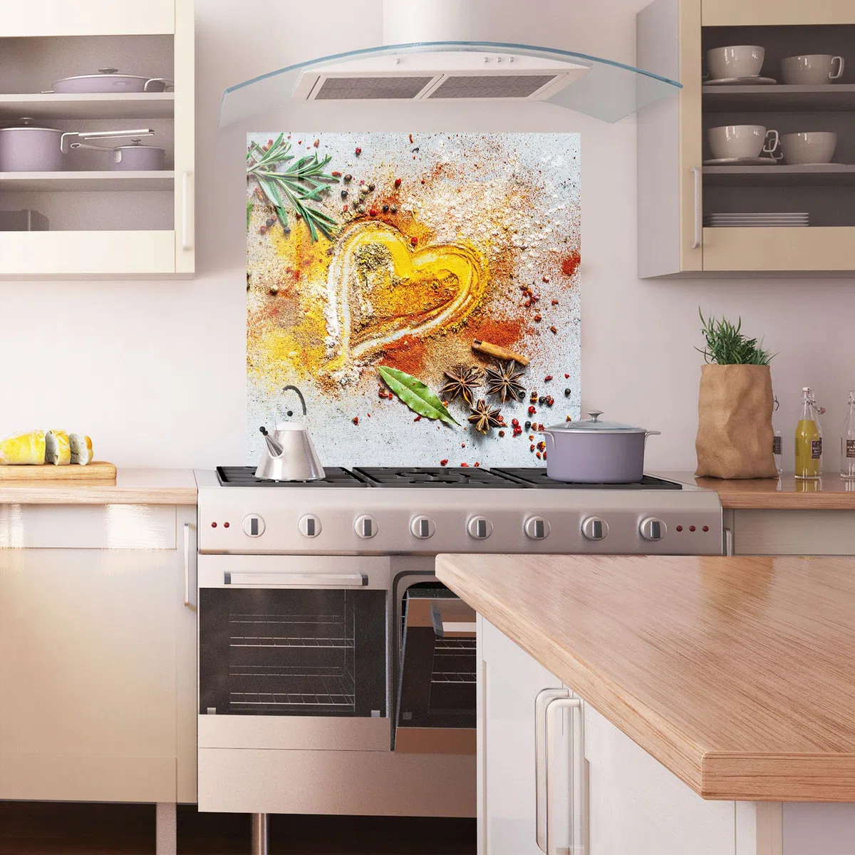 ARTHUB® Paraschizzi Cucina in Vetro temperato 60x60 cm, Heart Spice Powders | Protezione Contro Gli Schizzi, Protezione murale per fornelli, Vetro temperato, Alimenti, Spezie