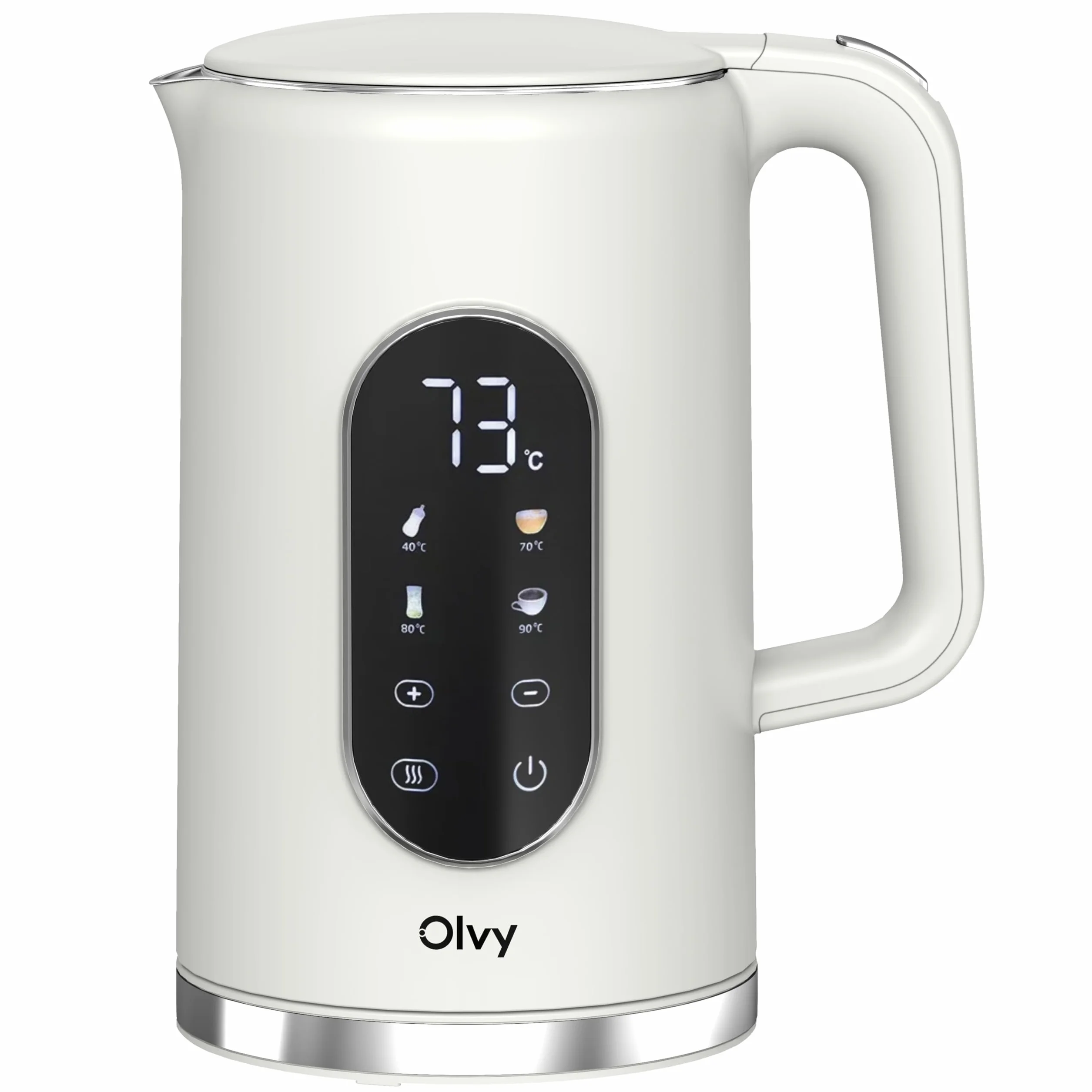 Olvy Bollitore Elettrico Senza Fili 1,7L con Controllo della Temperatura – Kettle Elettrico in Acciaio Inox, Doppia Parete Isolante, Funzione Mantenimento Caldo – Bollitori Elettrici 2200W