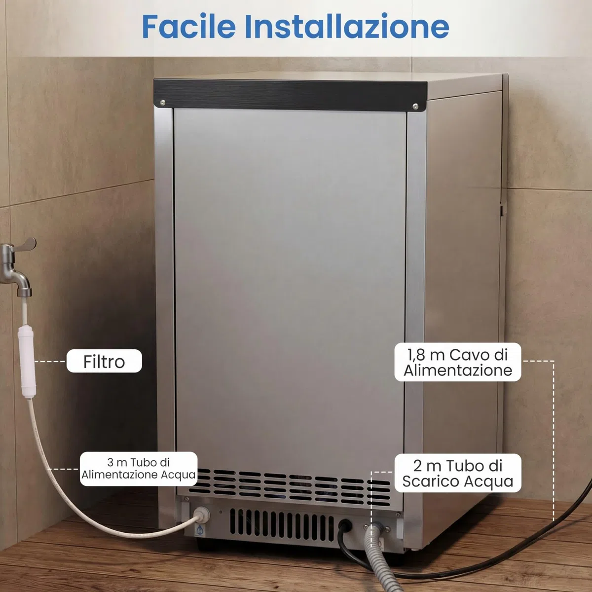 COSTWAY Macchina per Ghiaccio Commerciale, 25-30 kg/24H, Produttore di Ghiaccio in Acciaio Inox con Autopulizia, Filtro dell’Acqua, per Bar Ristorante e Caffetteria