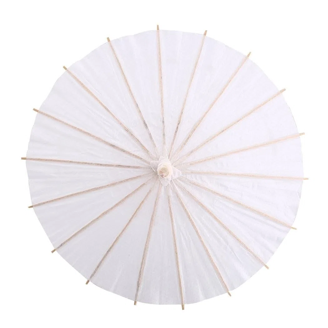 Trade Shop - Set 12 Pezzi Ombrello Bambu Bianco 15 Cm Carta Legno Sposa Wedding Ombrellino