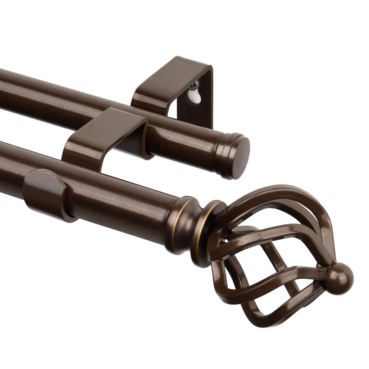 KAMANINA - Asta doppia per tende da 183 a 366 cm (5,6-12 piedi) in bronzo antico, aste per tende da 168 a 305 cm, asta per tende da 2,2 cm resistente con terminali a gabbia intrecciati