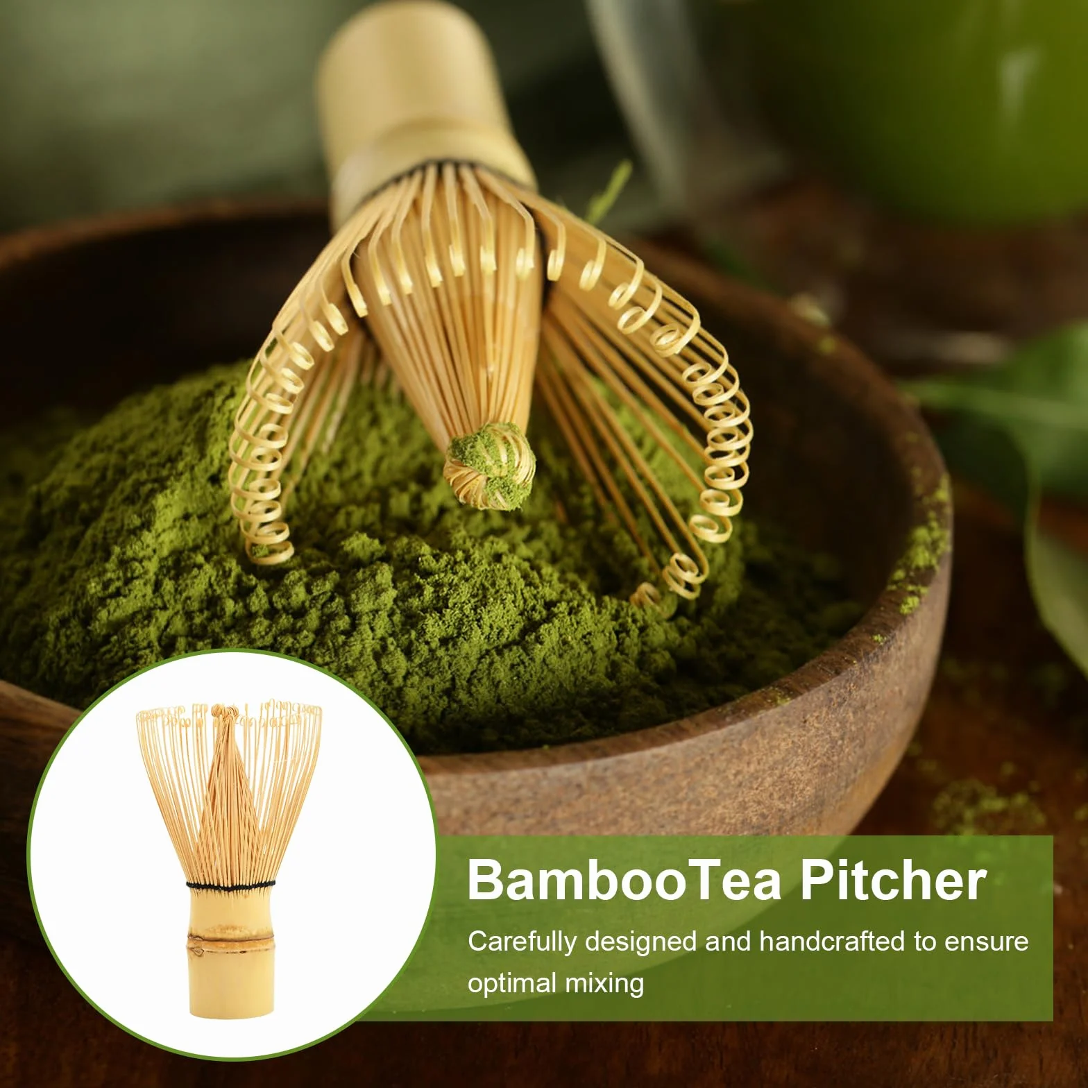 5 in 1 Set Accessori per Matcha Cerimonia Tè Giapponese con Ciotola Matcha, Frusta Matcha in Bambù Naturale, Paletta Bambù, Porta Frullino per Tè Cerimonia (Verde Intenso)