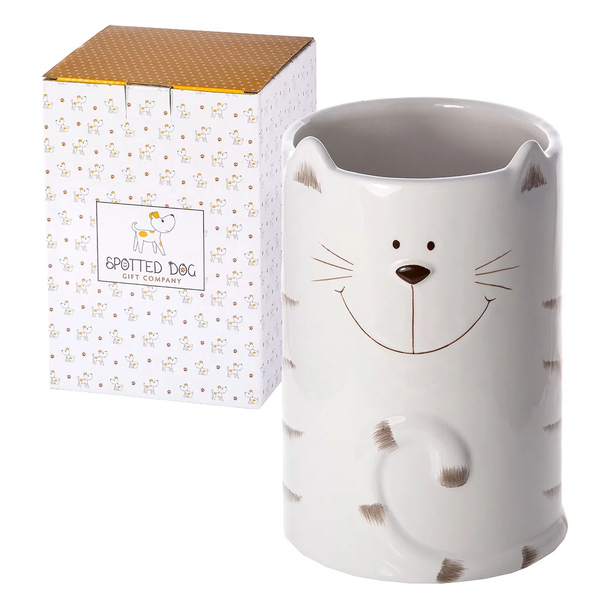 SPOTTED DOG GIFT COMPANY Pentola per utensili da cucina in ceramica, carina portautensili per gatti e posate, idea regalo per gatti innamorati, 16 x 11 cm