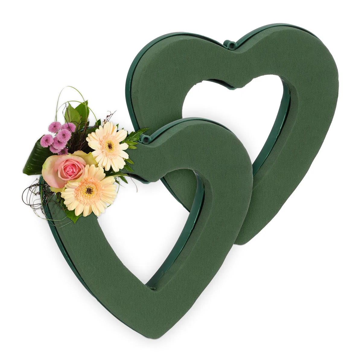 Relaxdays Spugna per Fiori Freschi e Secchi, Set 2 Cuori in Schiuma Floreale, 24x23x4 cm, Base Ghirlanda Fioristi, Verde