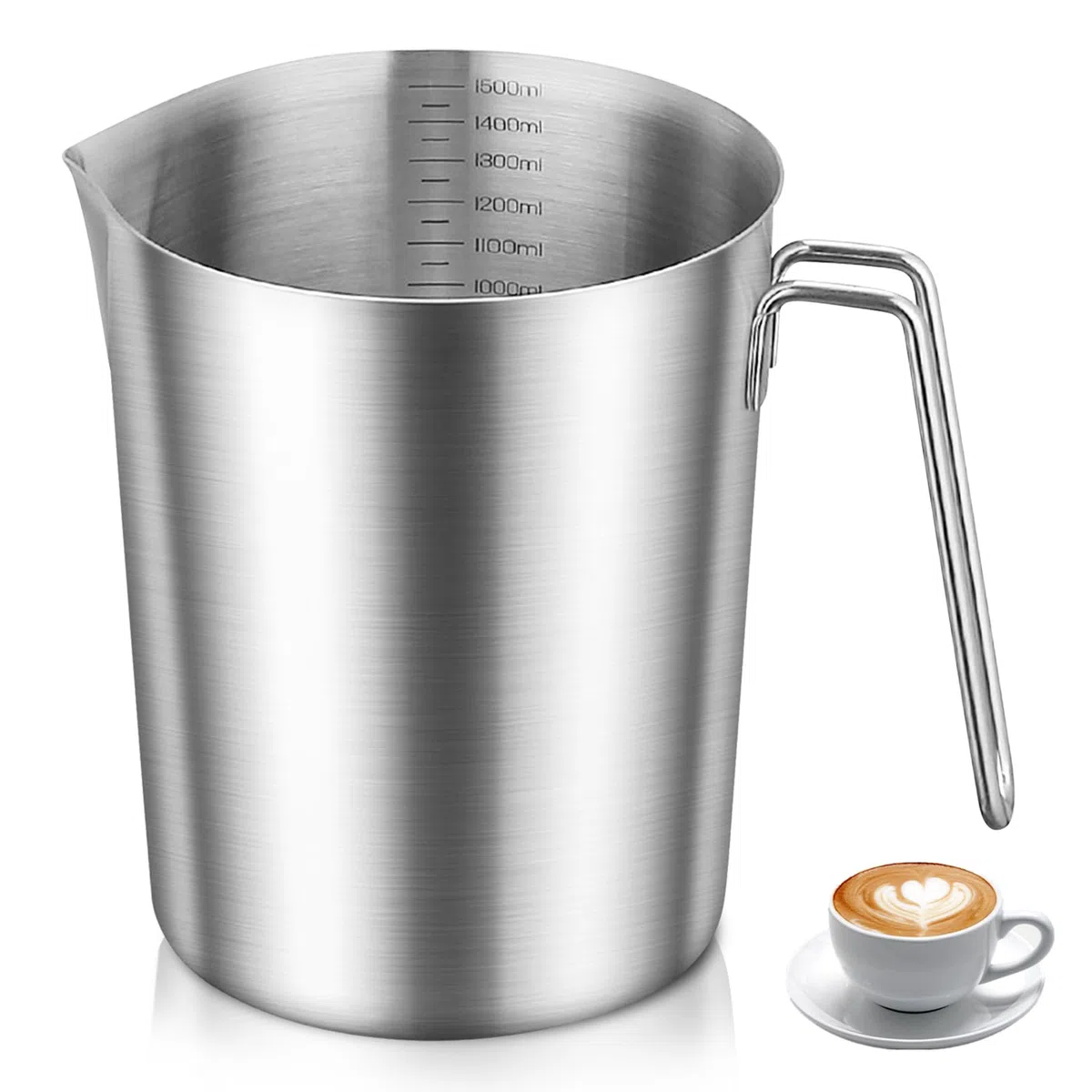 GOMETY Misurino in acciaio inox 1500 ml, 304, misurino con manico e scala, lavabile in lavastoviglie, in acciaio inox, robusto misurino da 1,5 l, per cucina, cottura, latte, liquidi