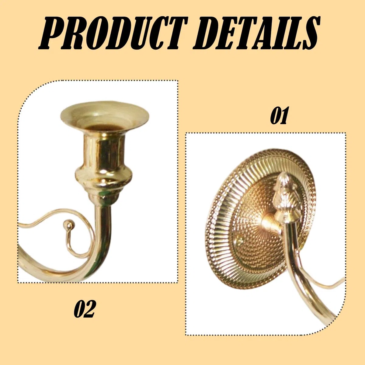 2 Pezzi Applique Da Parete Porta Candele Metallo Candelabro Bastoncini Rustici Francese Retro Opera D'Arte Adatto per Decorazione Corridoio Soggiorno, Oro