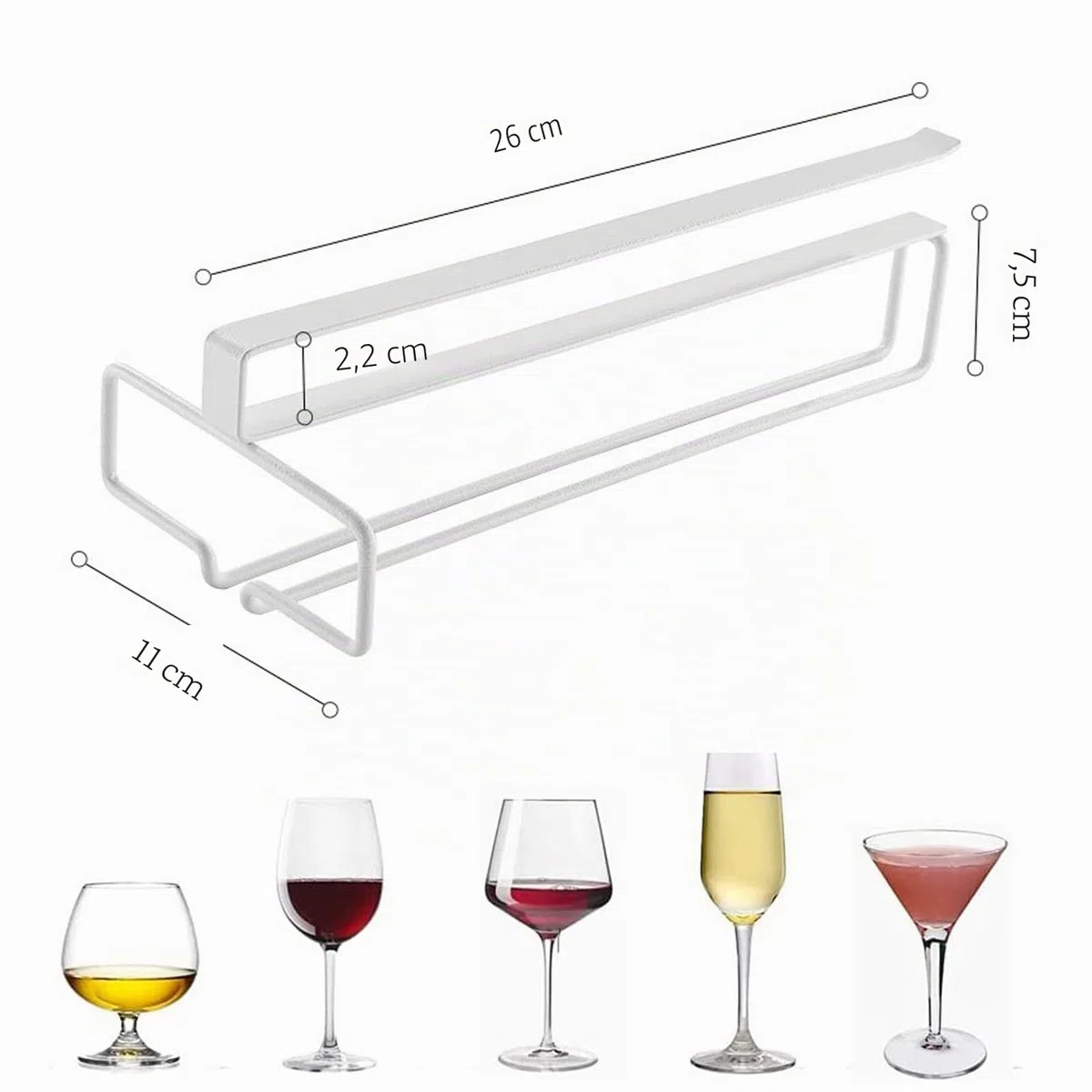 4 Pezzi Porta Bicchieri da Vino Sospeso Supporto per Calici di Vino Sottopensile Rack per Calici Senza Foratura Scolabicchieri Vino in Metallo per Bar Ristorante Cucina (Bianco)