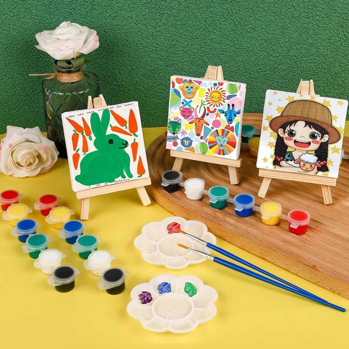 Set di 60 mini cavalletto con tela, set di cornici triangolari, decorazione in legno, accessori da pittura fai da te per principianti e hobby